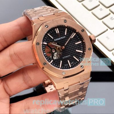 Audemars Piguet Royal Oak Rose Gold Replica Watch Black Tourbillon Dial 42mm